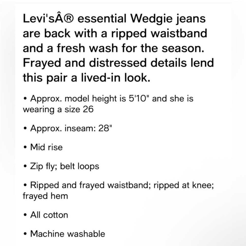 NWT Women's levis wedgie straight ivory Jeans - Picture 4 of 4